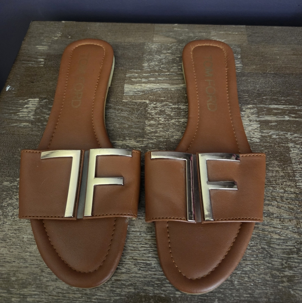 Tom Ford Brown Leather Slide Sandals